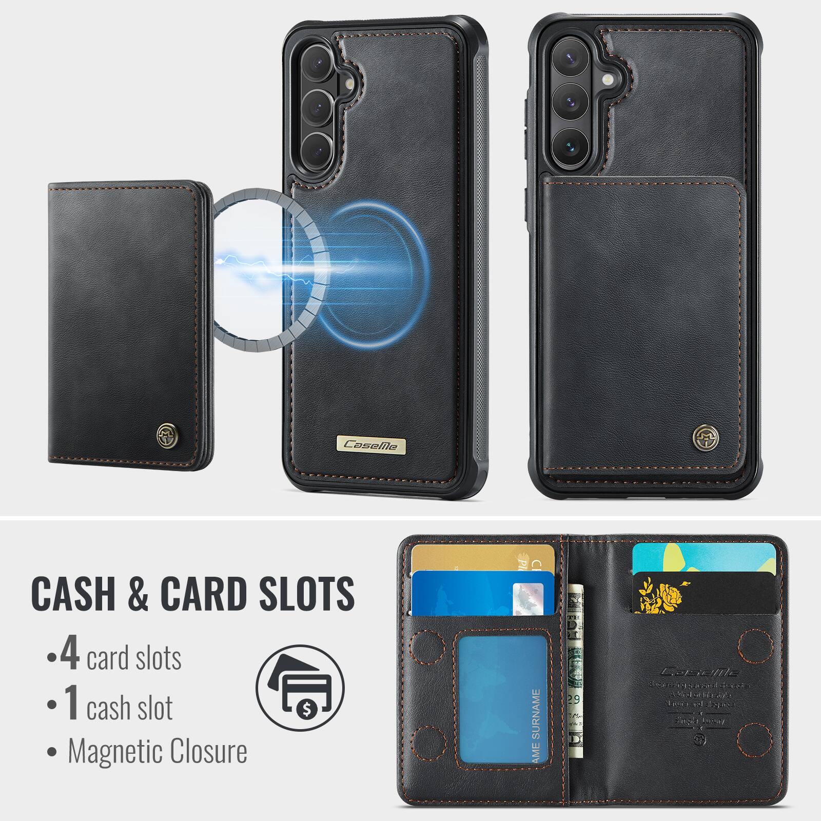 Caselle CASH & CARD SLOTS 4 card slots 1 cash slot $ Magnetic Closure