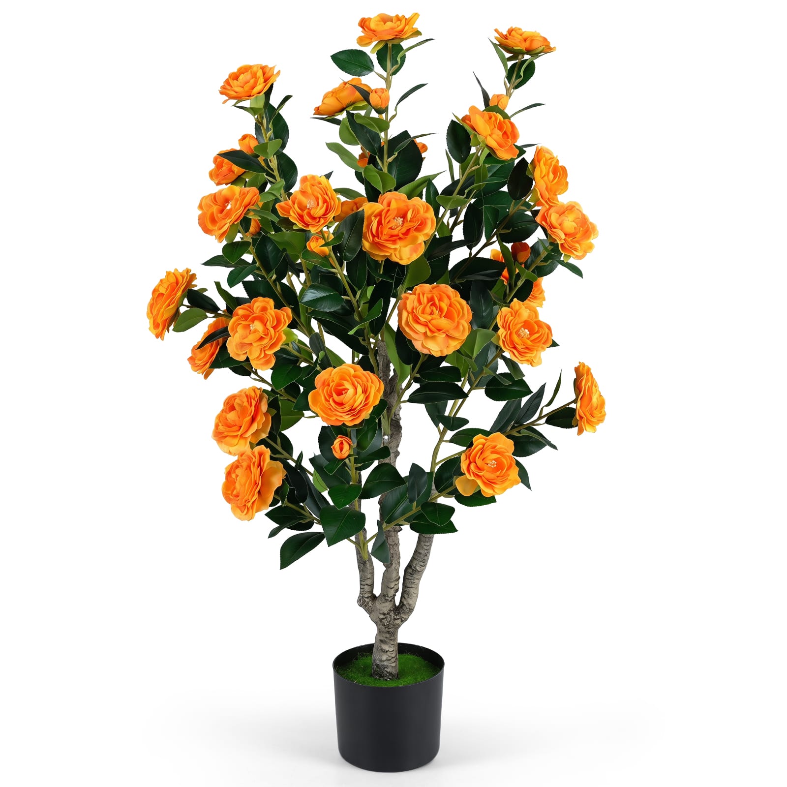 "Costway - 39.5"" Artificial Camellia Tree, Faux Flower Plant Tree in Cement-Filled Pot - Orange" price history on PriceWatchPro