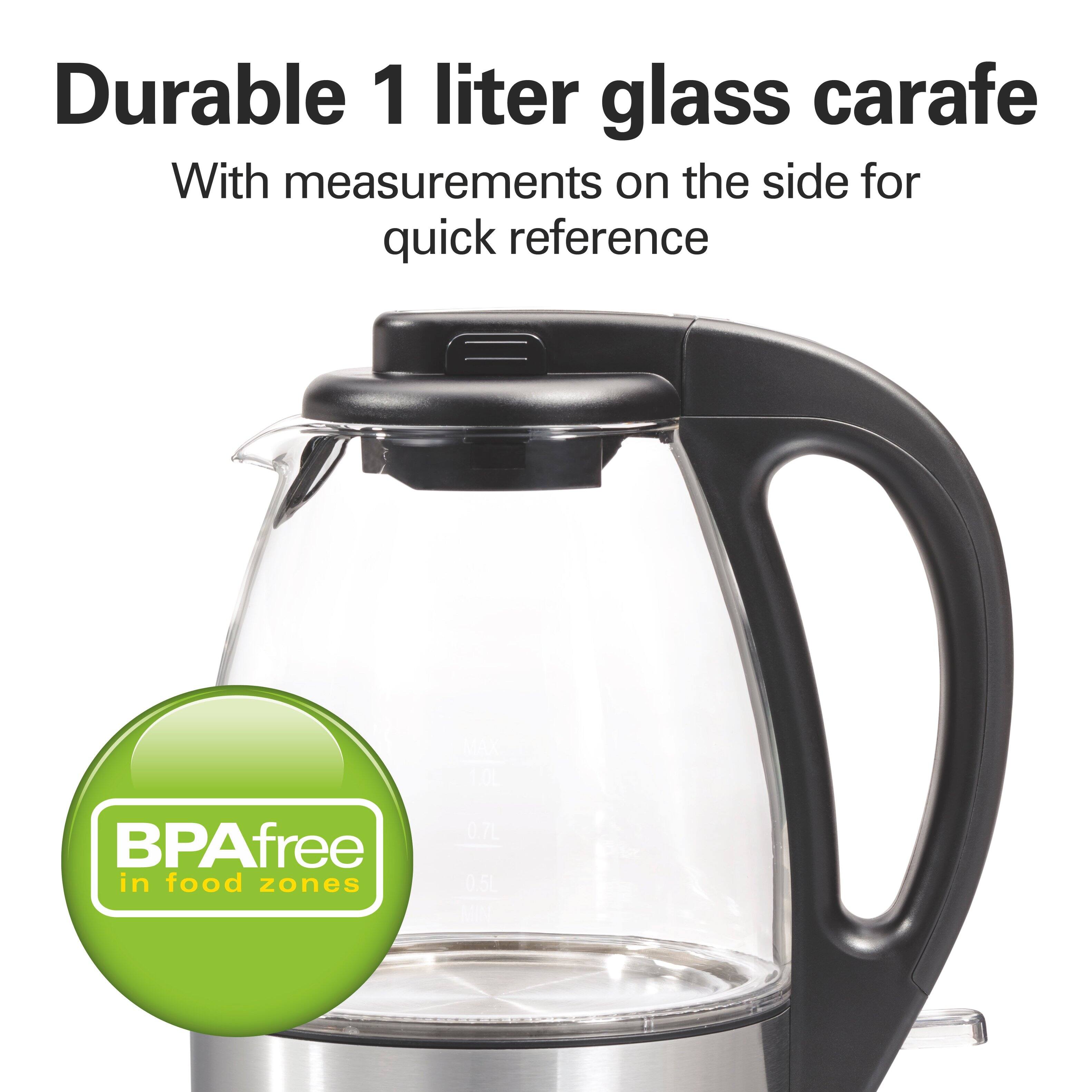 Durable 1 liter glass carafe  
With measurements on the side for quick reference  

BPA free in food zones