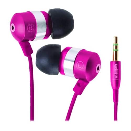 Front. GOgroove - AudiOHM Wired In-Ear Headphones - Metallic Pink.