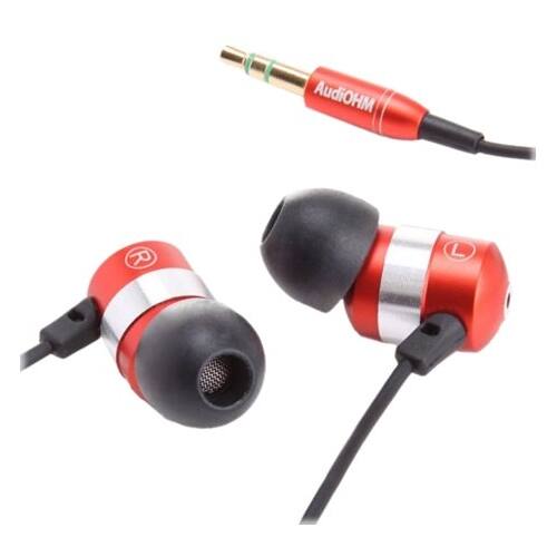 Front. GOgroove - AudiOHM Gen 1 Wired In-Ear Headphones - Red.