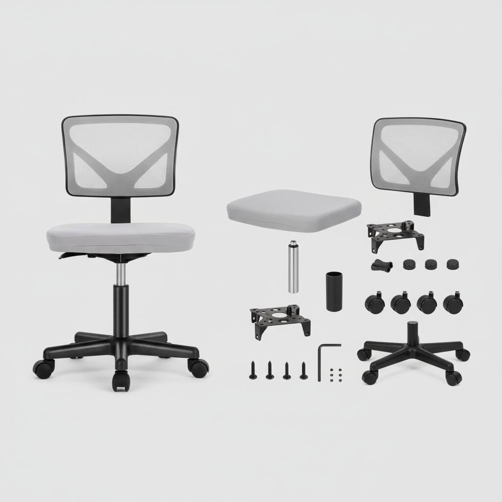 Back. AOITUN - Compact Office Chair for Daily Comfort, Grey Low-Back Mesh Seat with Wheels, Armless Design Ideal - Gray.