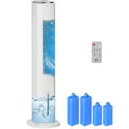 Homcom - 3-In-1 Ice Cooling Fan with Humidifier, Evaporative Air Cooler with Water Tank, 3 Modes, 3 Speeds - White