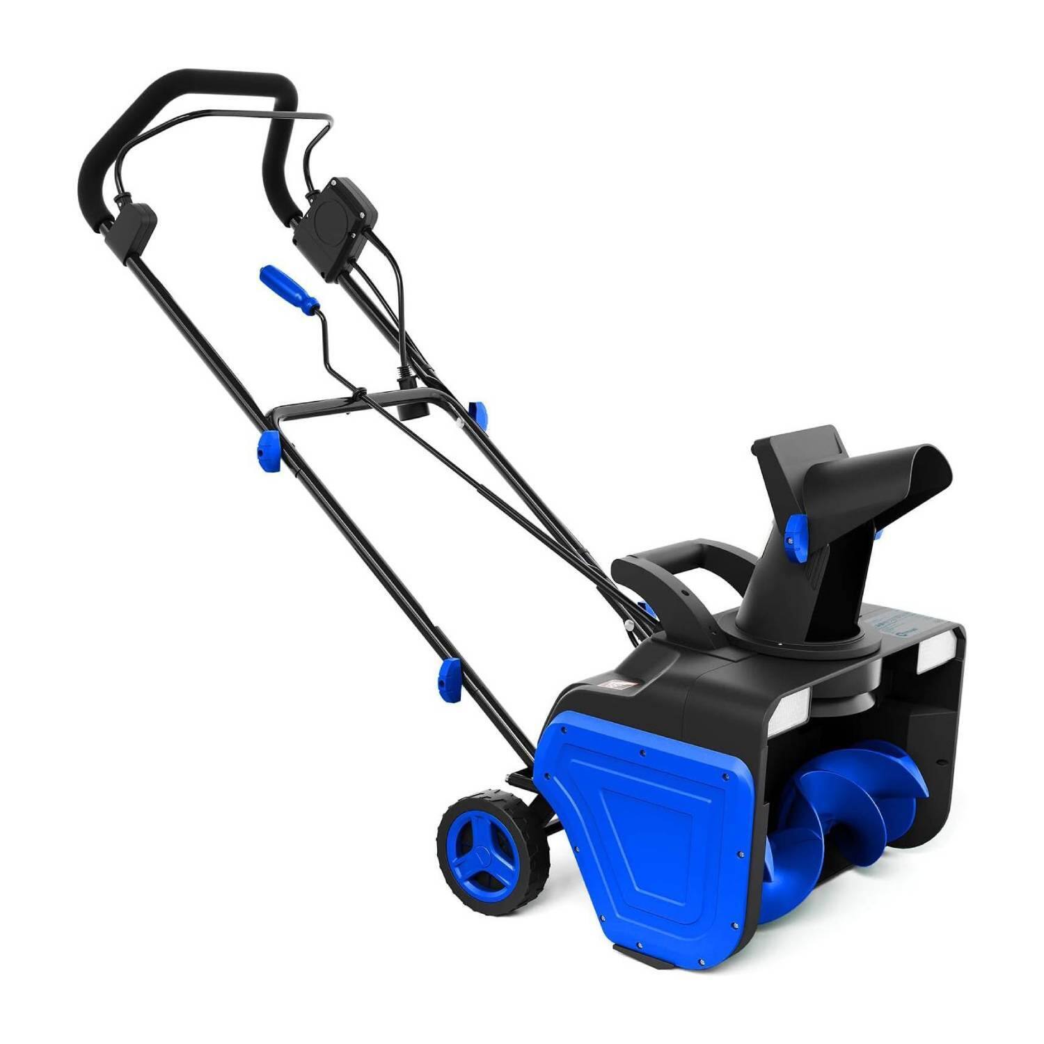 Front. Qeetex - 2200 Watt Corded Electric Snow Blower, with 33000 RPM for Walkway, Driveway, Sidewalk, Blue.