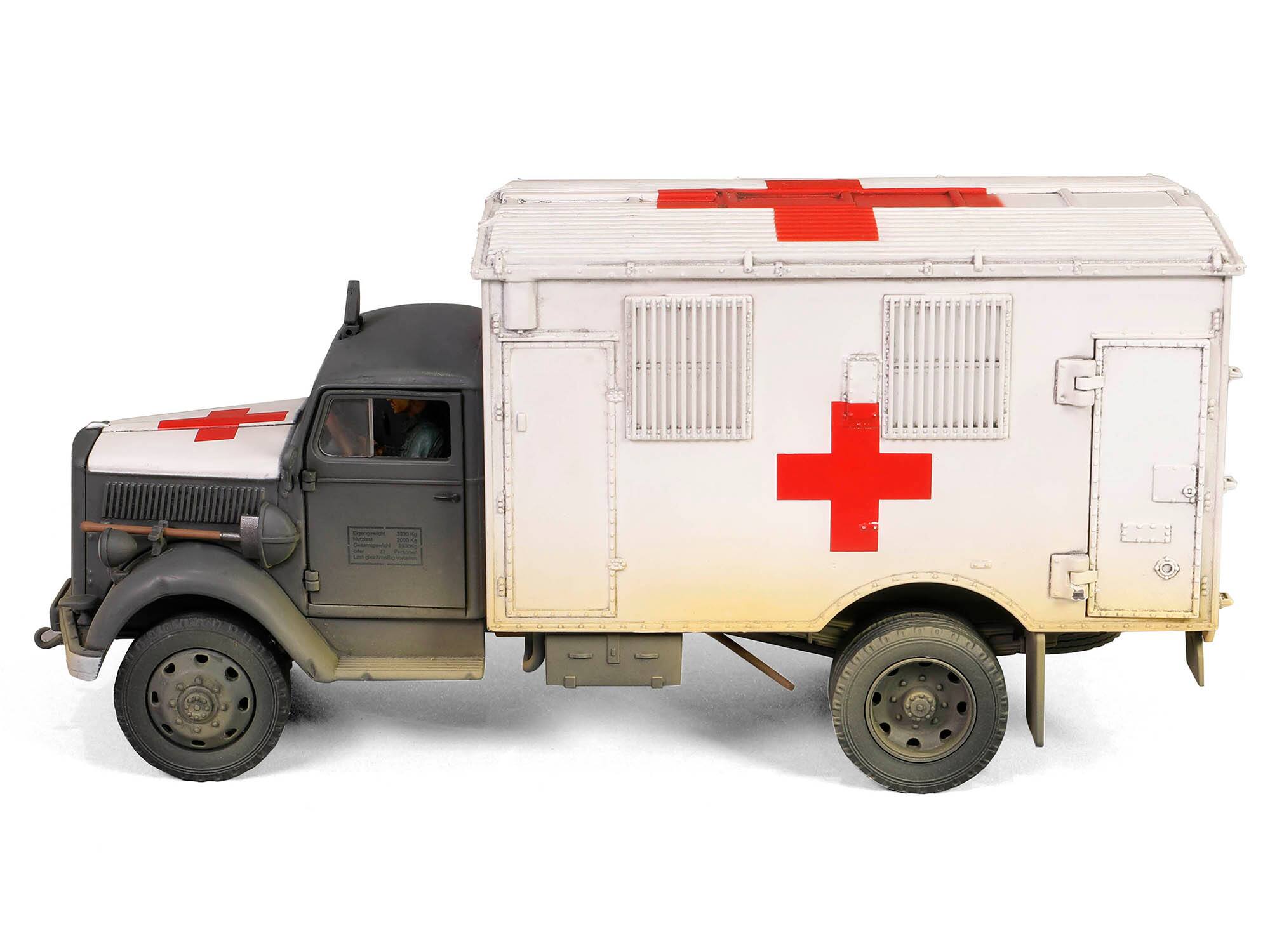 Alt View 1. Forces Of Valor - Opel-Blitz Kfz.305 Ambulance Gray and White (Weathered) "German Army" "Armoured Fighting" 1/32 Model by Forces of Valor.