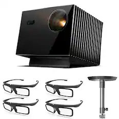 Front. Valerion - Valerion VisionMaster Max 4K Laser Projector with Ceiling Mount Bracket and 4 Pairs of 3D Glasses - Black.