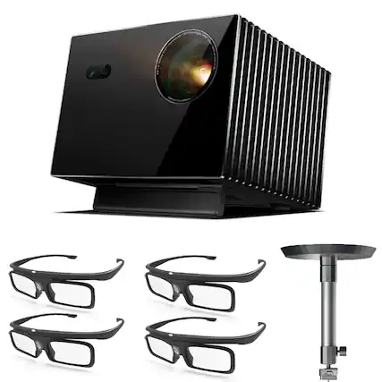 Front. Valerion - Valerion VisionMaster Max 4K Laser Projector with Ceiling Mount Bracket and 4 Pairs of 3D Glasses - Black.