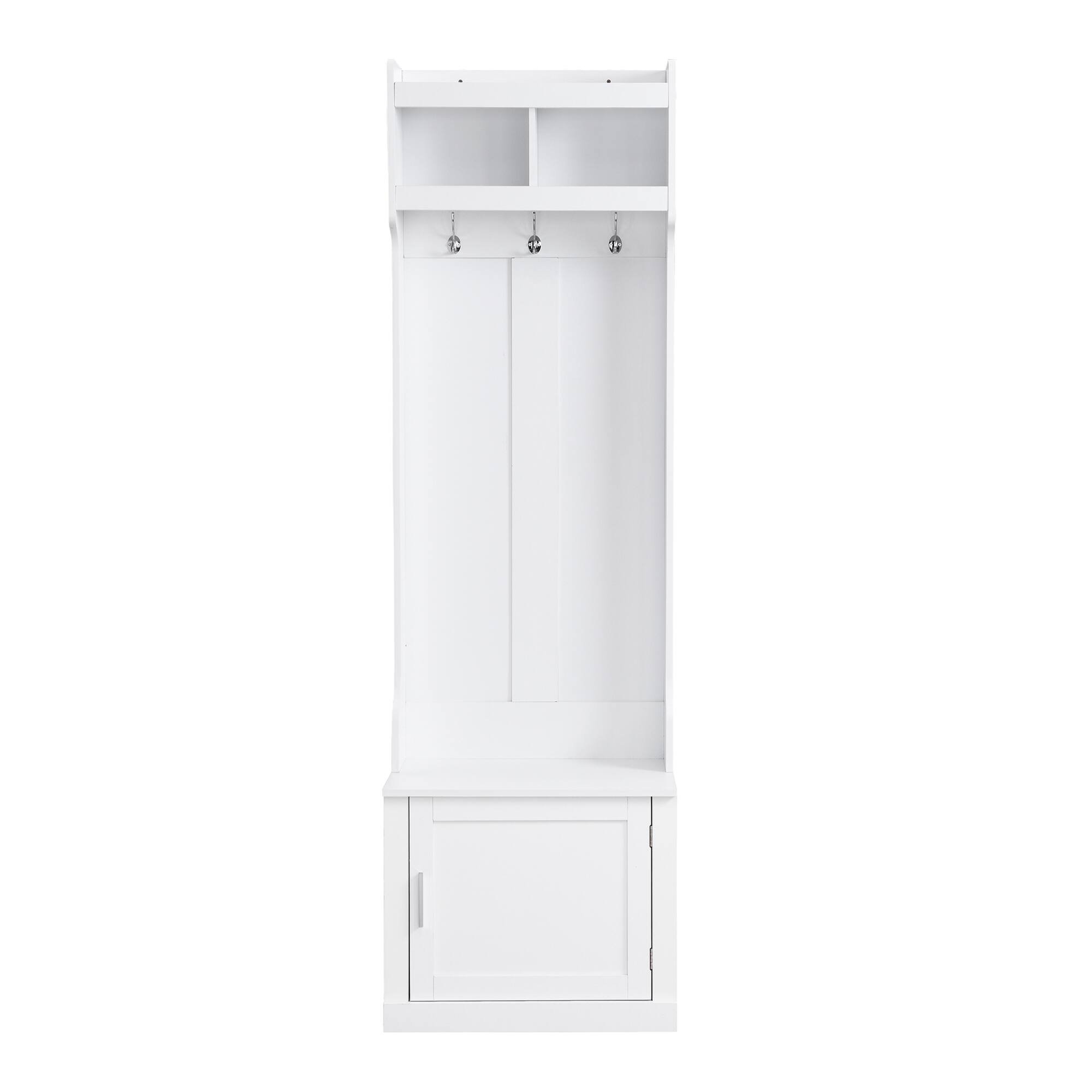 Alt View 4. GOODSILO - Slim Hall Tree with Cabinet and Hooks, Multi-functional Storage Bench for Hallway and Living Room - White.