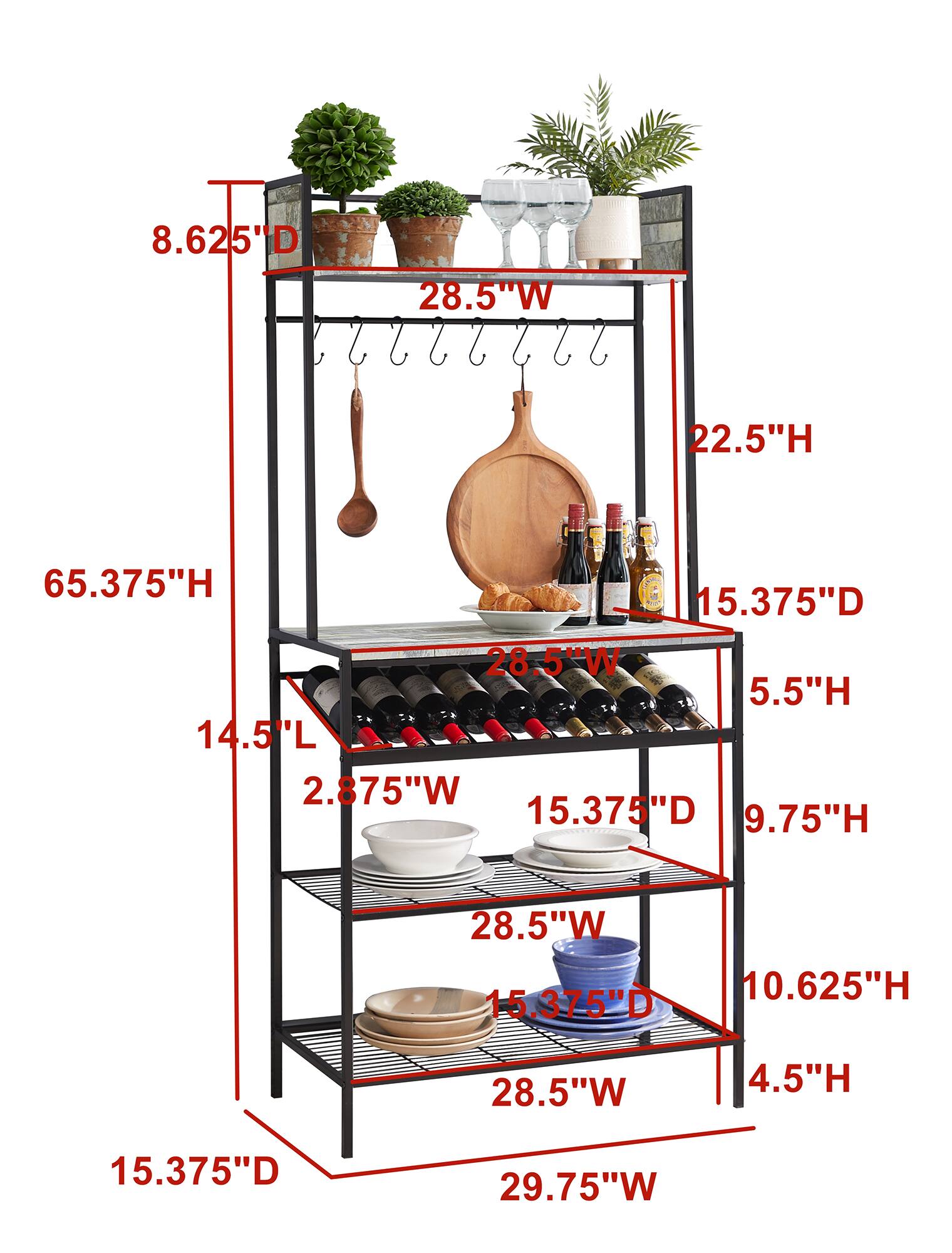 - 8.625" D
- 28.5" W
- 65.375" H
- 14.5" L
- 2.875" W
- 15.375" D
- 22.5" H
- 15.375" D
- 5.5" H
- 15.375" D
- 9.75" H
- 15.375" D
- 10.625" H
- 15.375" D
- 4.5" H
- 29.75" W