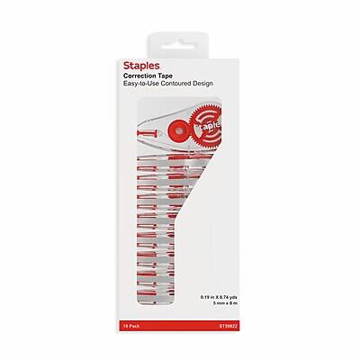 Staples Correction Tape  
Easy-to-Use Contoured Design  
0.19 in x 8.74 yds  
5/8 - 10 Pack  
ST59822