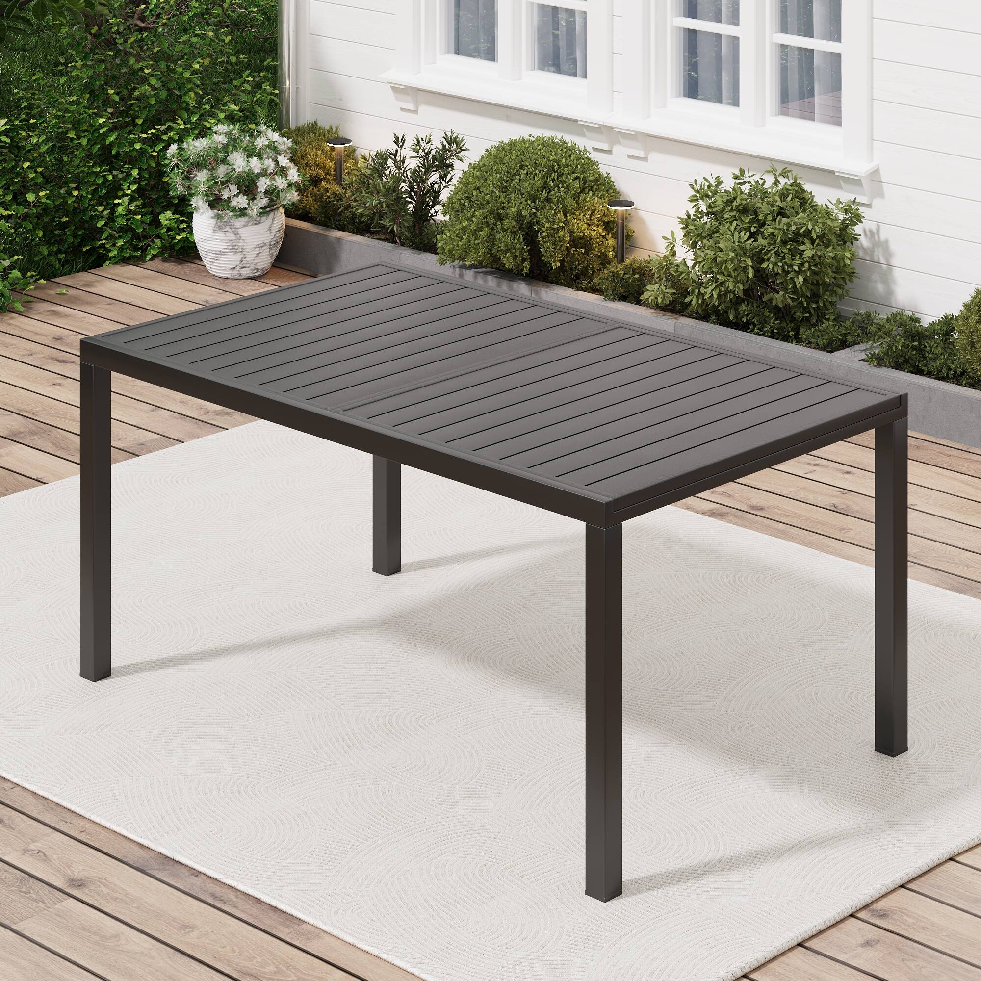Angle. U-HOMY - Extendable Outdoor Dining Table Set for 6-8 Person Rectangular Adjustable Patio Furniture for Porch Backyard and Garden - Black.