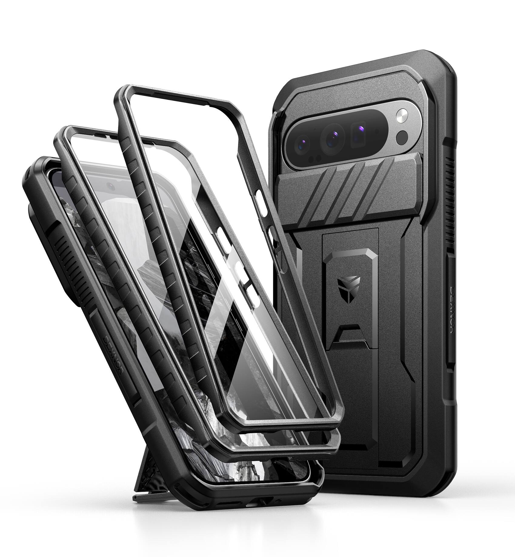 dexnor - Case for Google Pixel 9 Pro XL with Camera Cover & Built-in Screen Protector,Full-Body Cases - Black