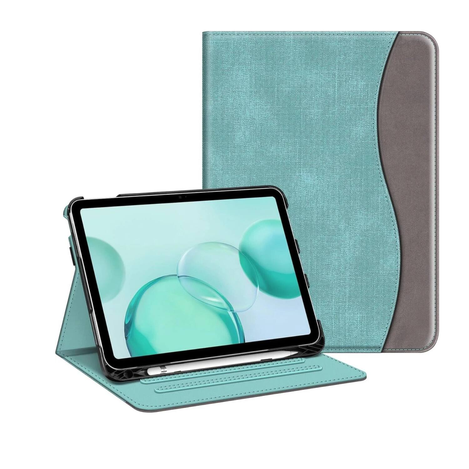Front. Stock Preferred - Multi-Angle PU Leather Stand Case with Pencil Holder for iPad 11th/10th Gen. - Turquoise - Turquoise.