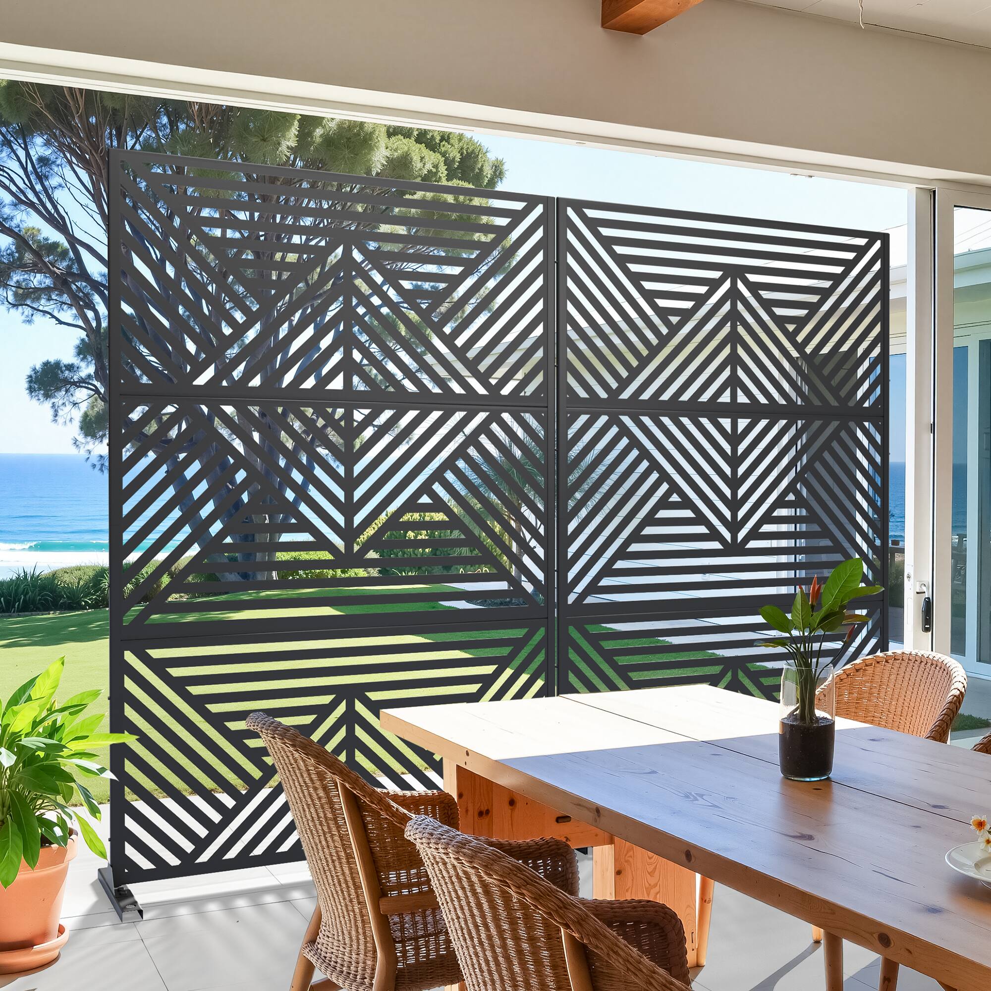 Alt View 1. PexFix - 72 in. x 47 in. Zodiac Pattern Metal Outdoor Privacy Screen & Panels, Freestanding Garden Divider Fence - Black.