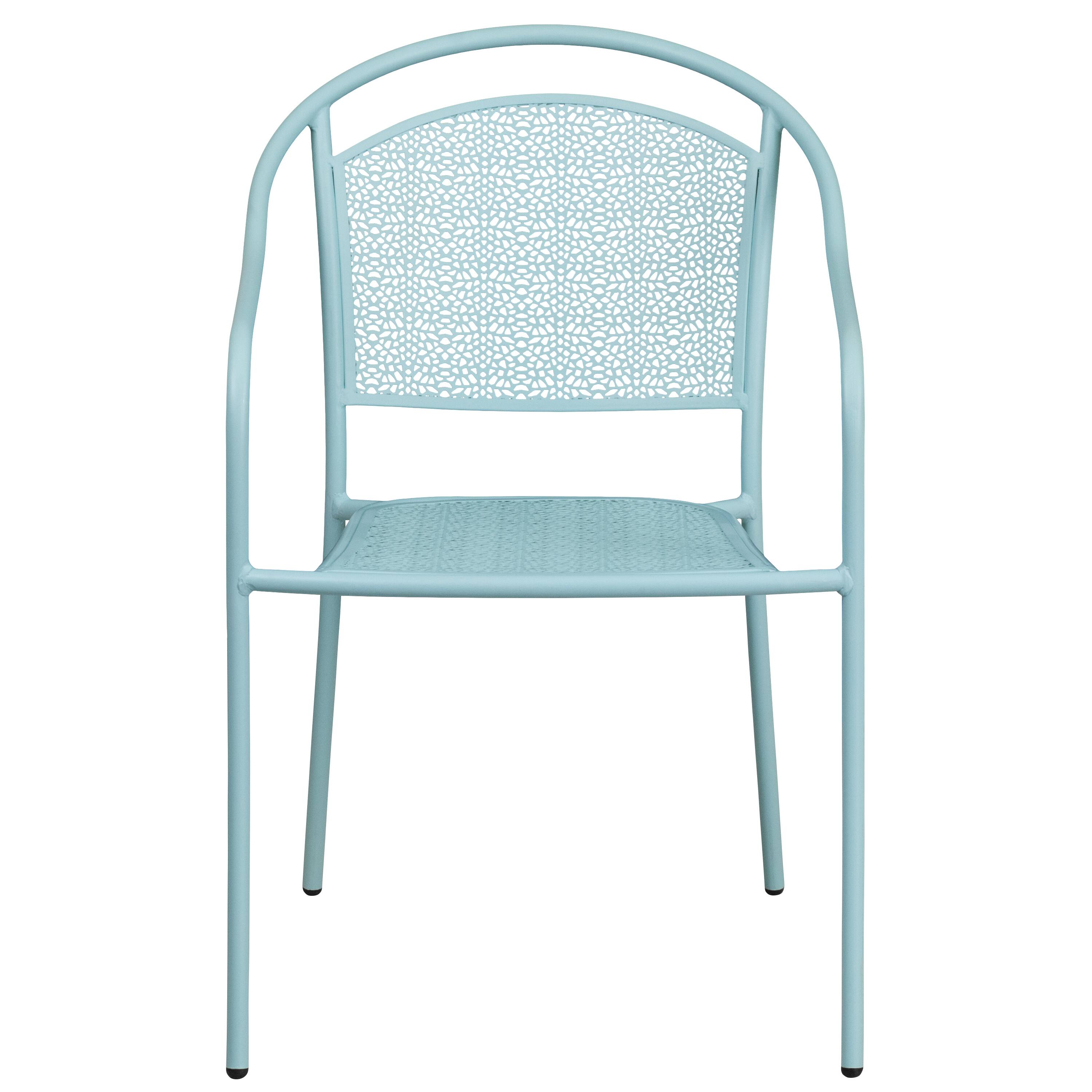 Alt View 7. Emma + Oliver - Commercial Grade Colorful Metal Patio Arm Chair with Round Back - Sky Blue.