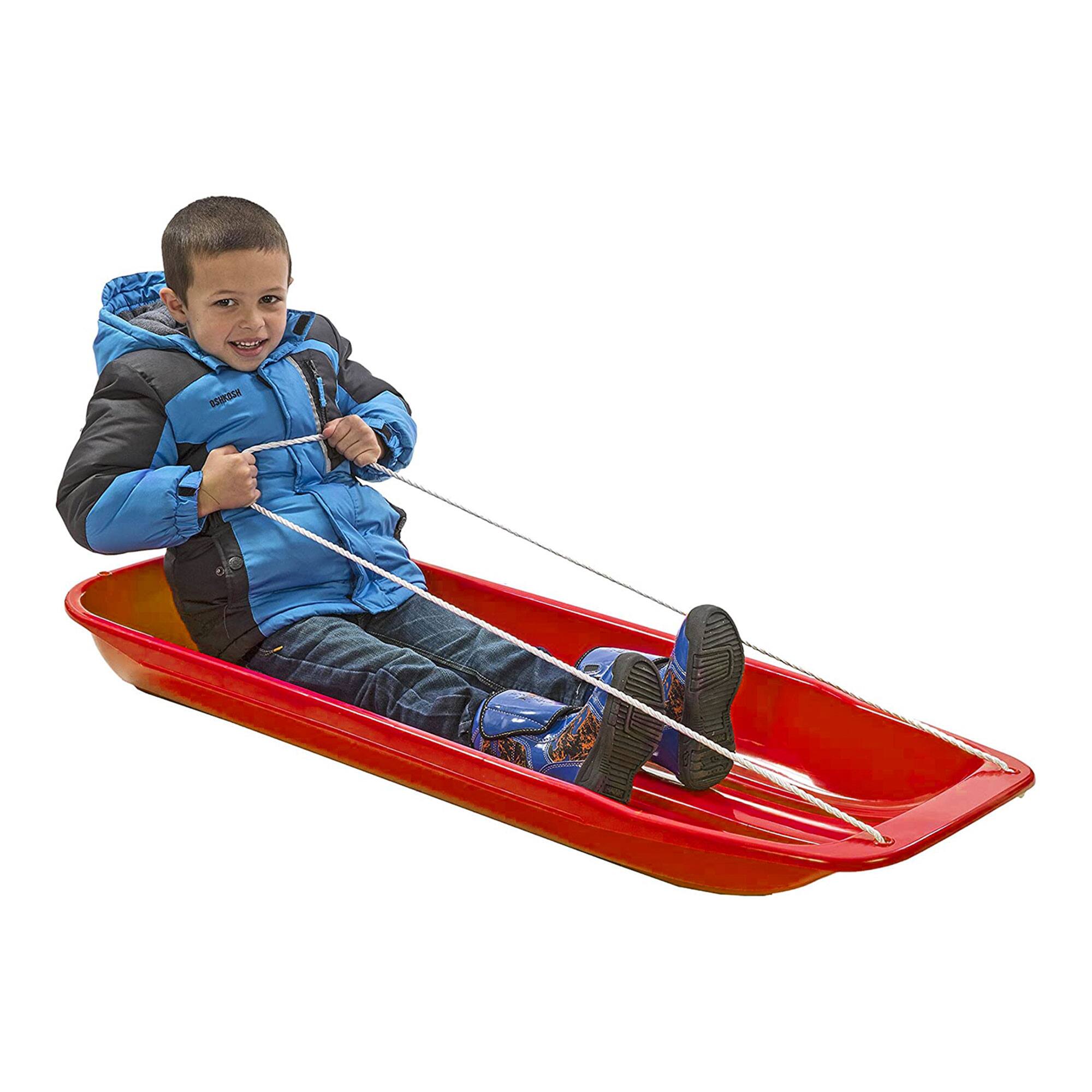 Alt View 4. Lucky Bums - Lucky Bums Kids 48 Inch 1 Person Plastic Snow Toboggan Sled with Pull Rope, Red - Red.