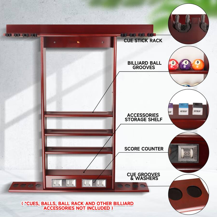 GSE Games & Sports Expert Wood 8 Wall Pool Cue Rack with Score Counter ...