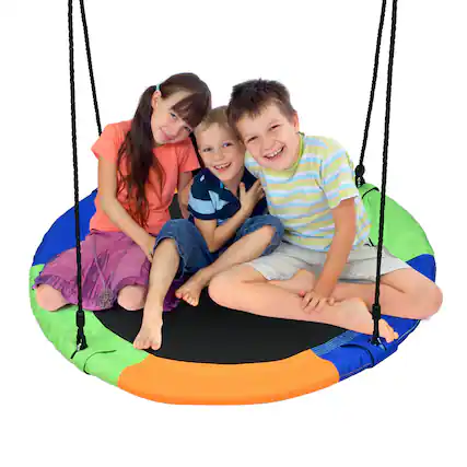 Front. Gymax - Gymax 40'' Flying Saucer Tree Swing Outdoor Play Set w/ Adjustable Ropes Colorful - Blue + Orange + Green.