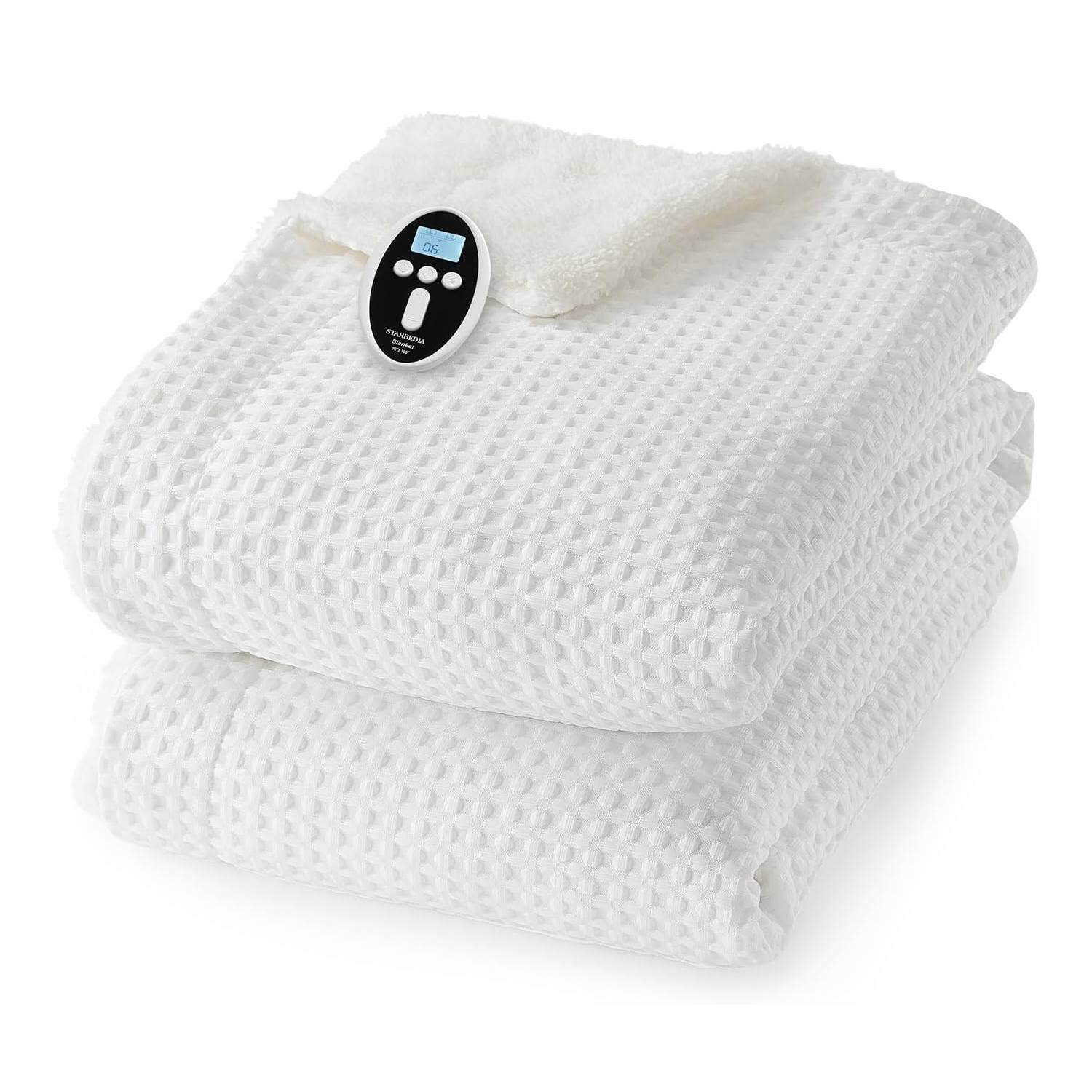 Front. Acekool - 90"×100" Fast Heating Heated Blanket Throw with LCD Controller, White - White.