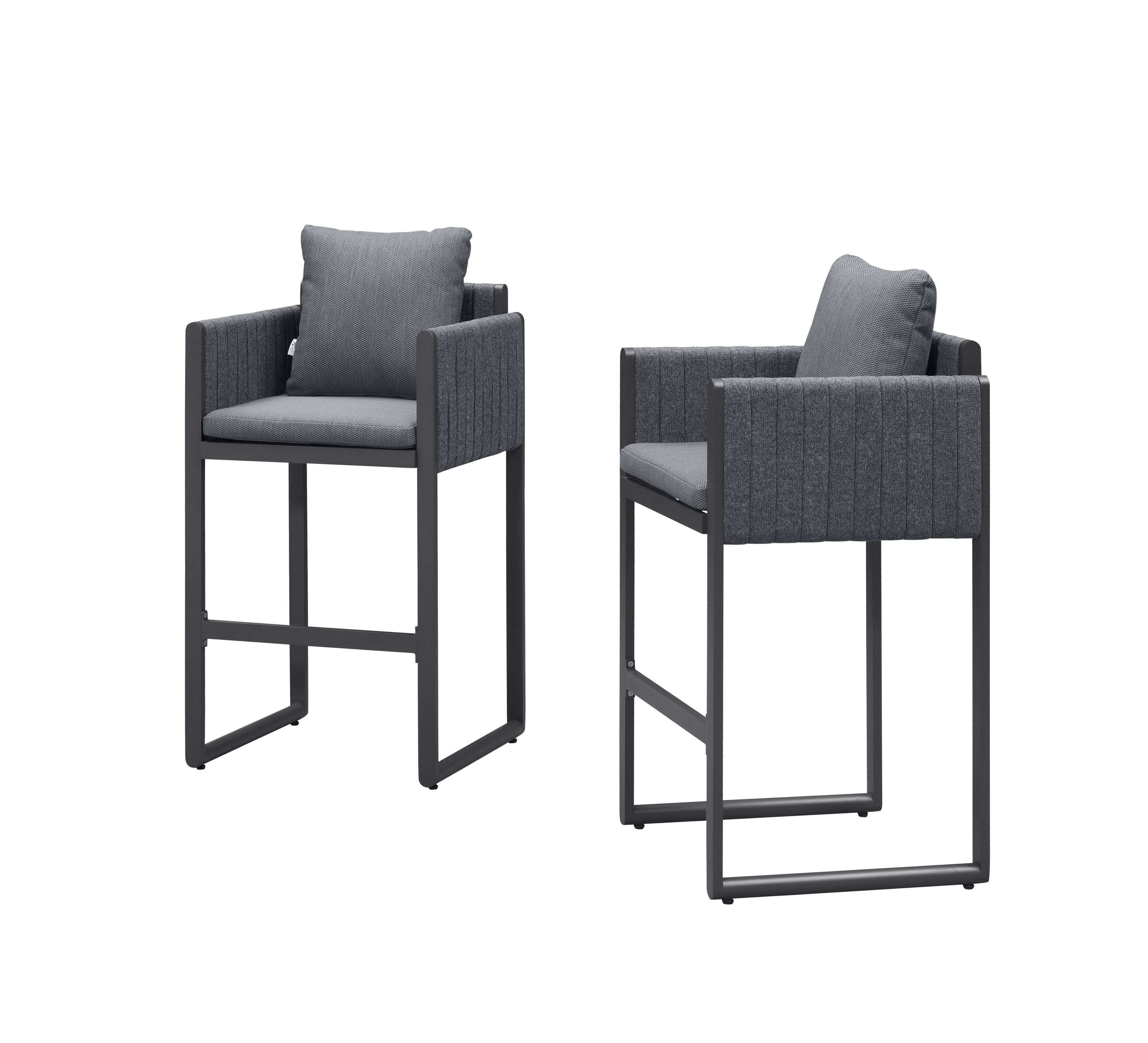 Alt View 9. PURPLE LEAF - Outdoor Bar Height Stool Set of 2 Aluminum Modern Olefin Barstools with Backrest Pillow for Garden Balcony Lawn - Grey & Oval Base-Bar Stool.