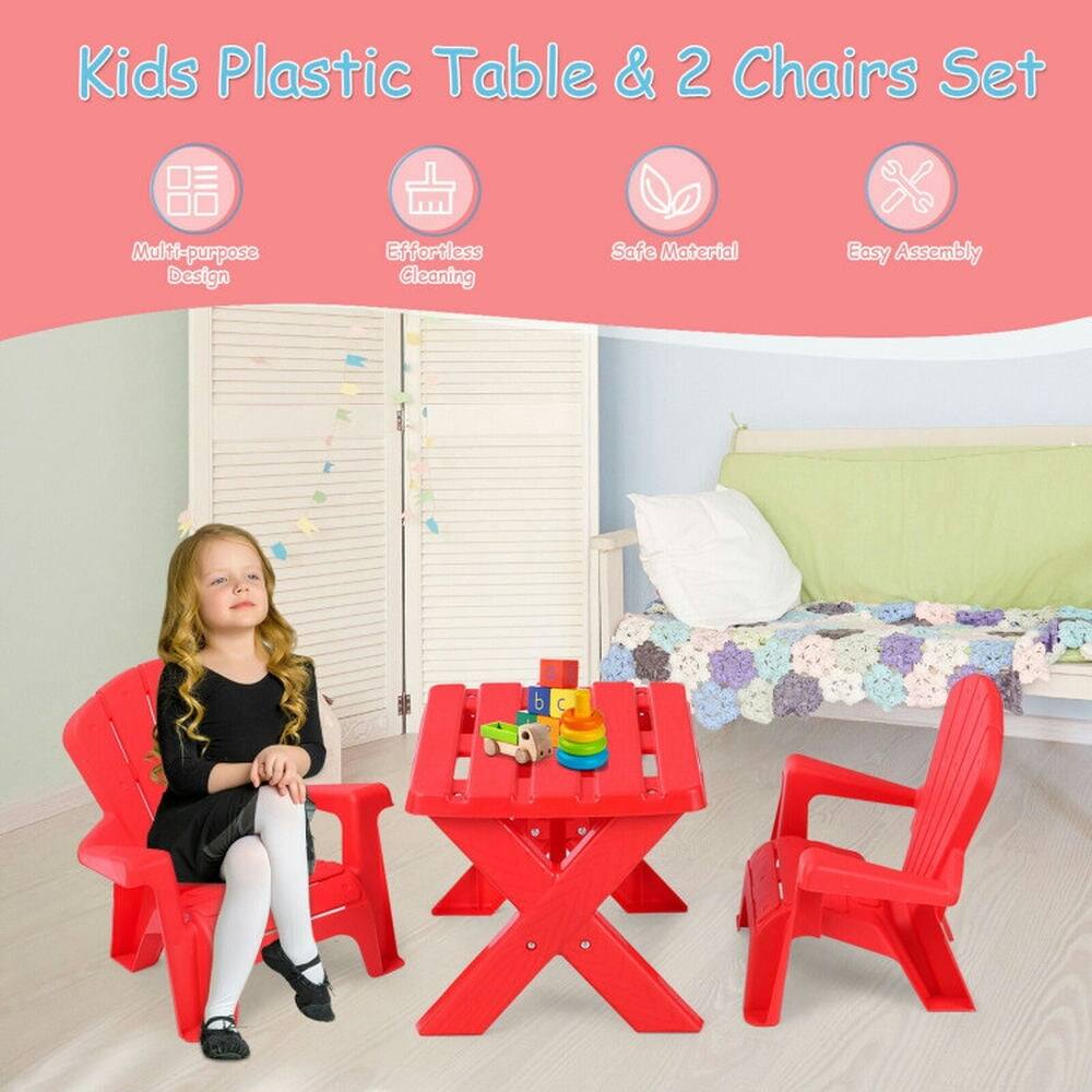 Kids Plastic Table & 2 Chairs Set

Multi-purpose Design  
Effortless Cleaning  
Safe Material  
Easy Assembly