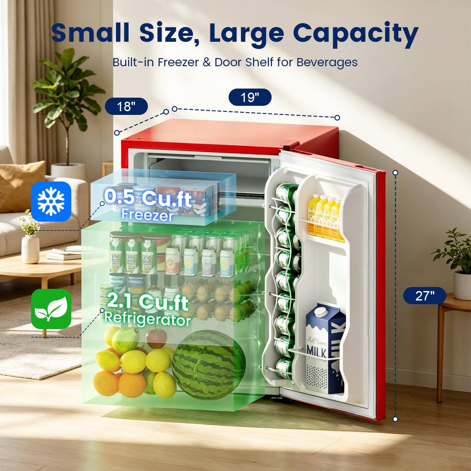 BANGSON 2.6 Cu.ft Mini Fridge with Freezer, Compact Small Refrigerator ...