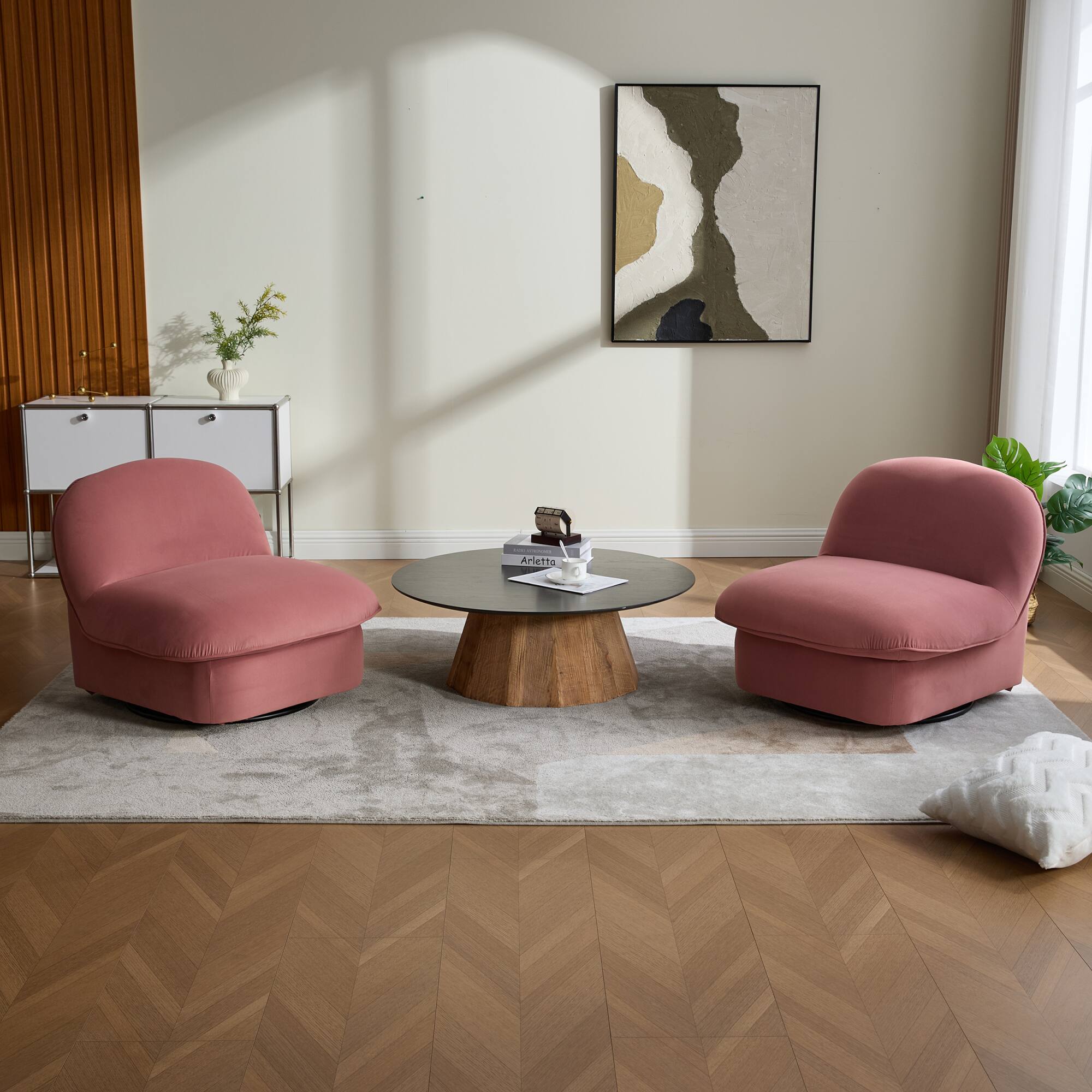 Alt View 9. GOODSILO - Pumpkin-Shaped Velvet Swivel Accent Chair with 360-Degree Rotation for Living Room, Bedroom, or Office - Coral.