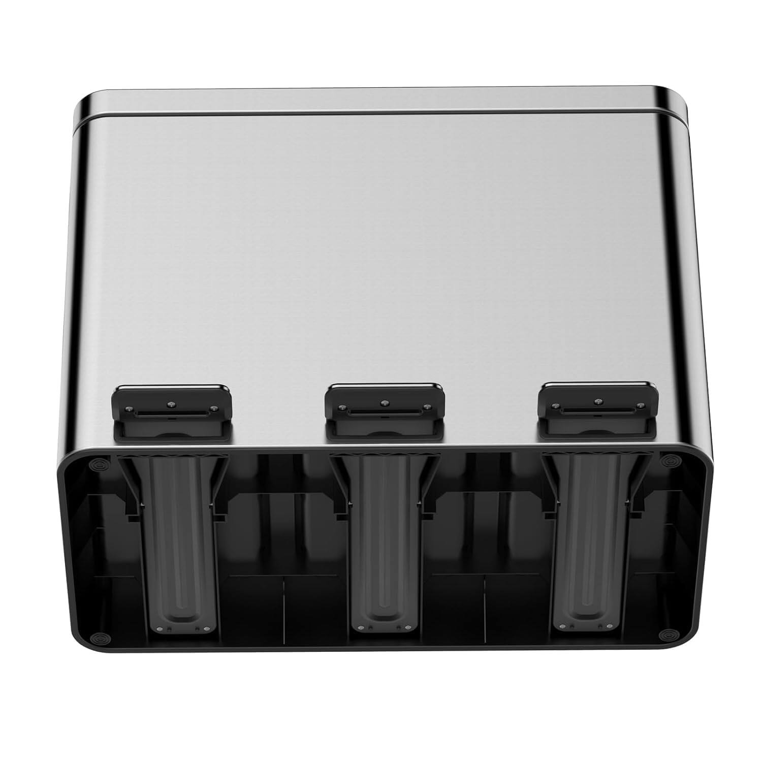 Alt View 1. Homhougo - 3 Compartments Trash Can, 3 x 4 Gal (3 x 15L) Stainless Steel Trash Can with Recycling Bin, Soft-Close Lid - Silver.