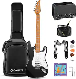 CAHAYA - Electric Guitar Kit Beginner - 39in Guitar Set Adults HSS Pickup Solid Okoume Body Electric Guitar Black CY0017-2