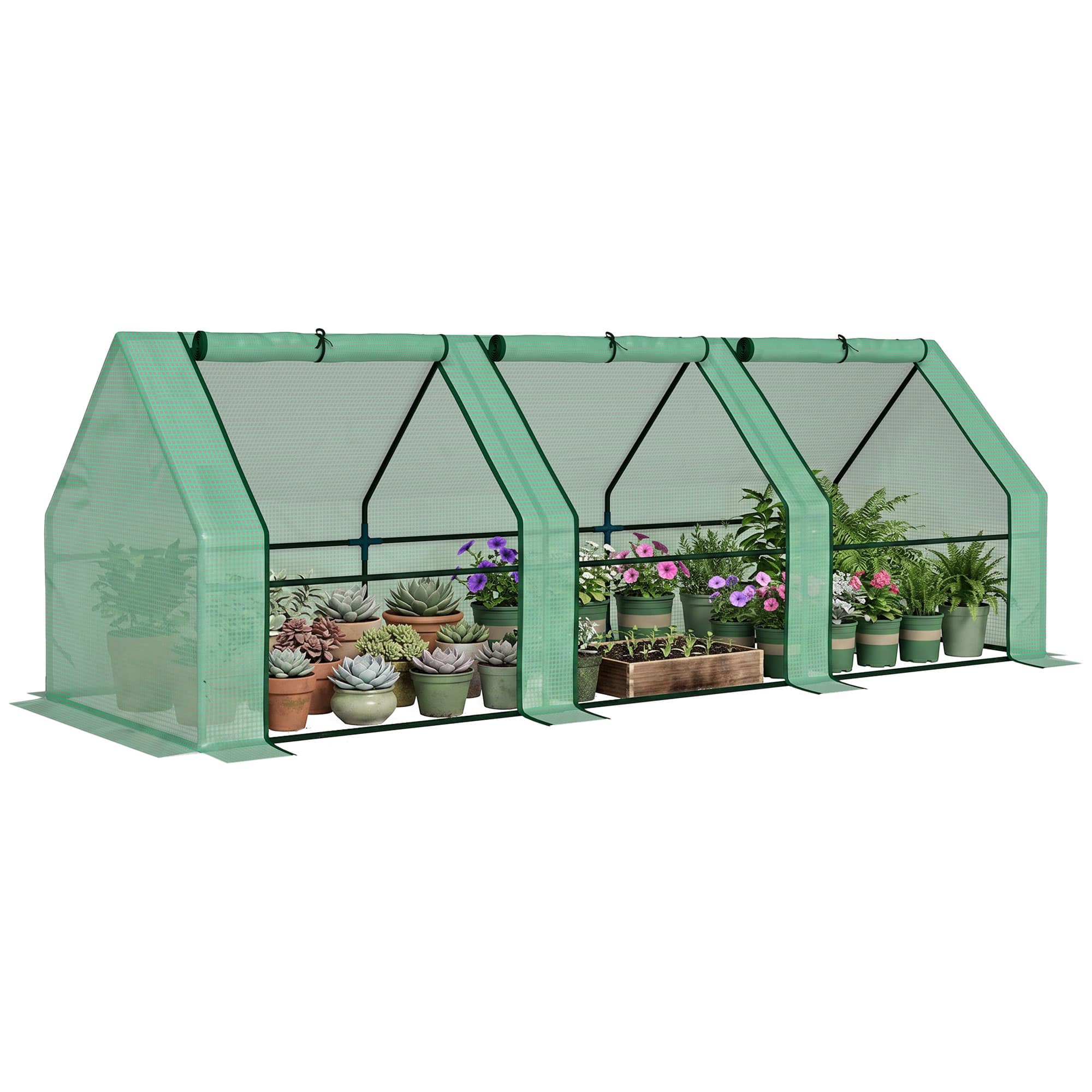 Front. Outsunny - Mini Greenhouse, Outdoor Garden with Large Zipper Doors and Water/UV PE Cover.