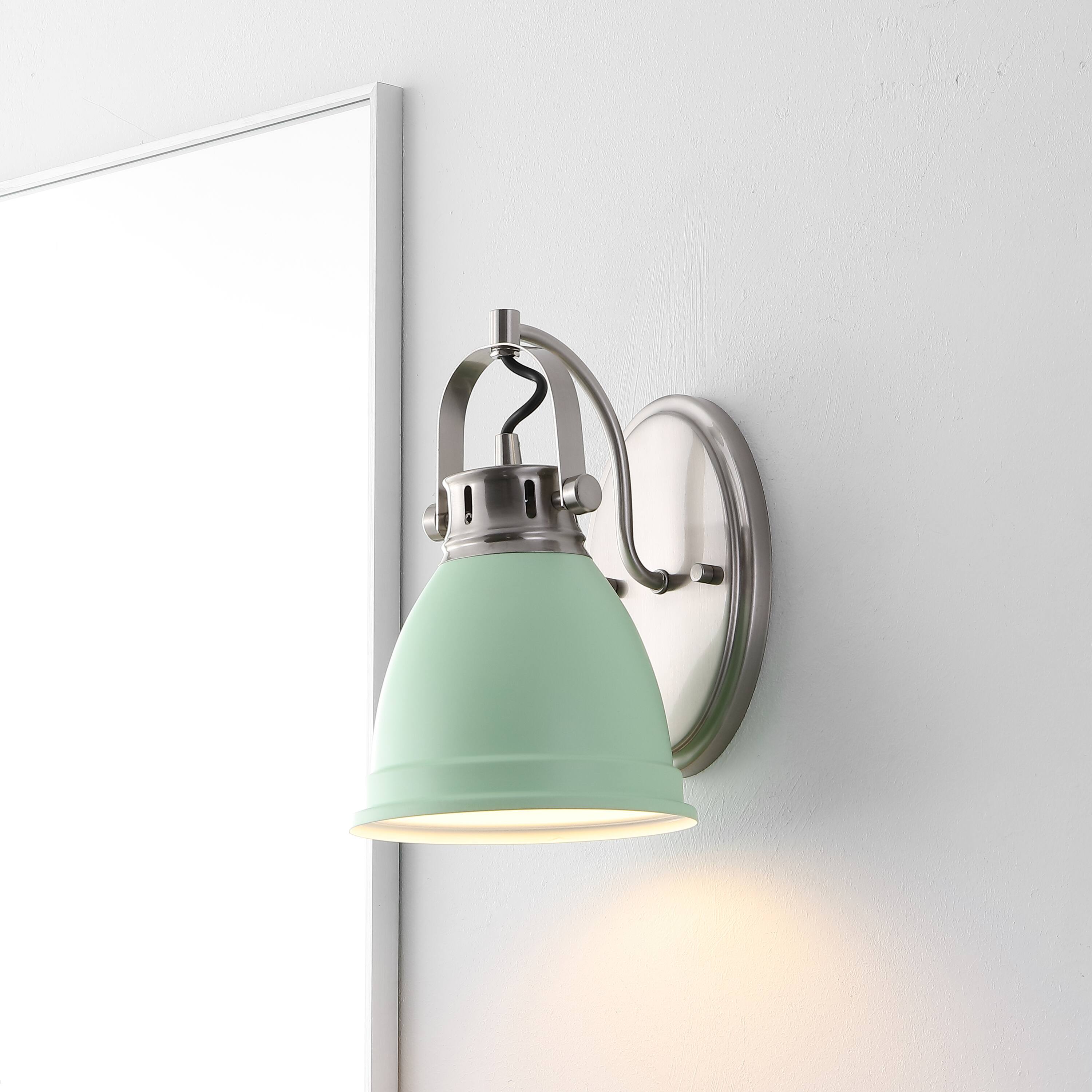 Alt View 1. Jonathan Y - Phineas 7" 1-Light Adjustable Farmhouse Bohemian Iron LED Vanity Light, Mint Green/Nickel - Mint Green.