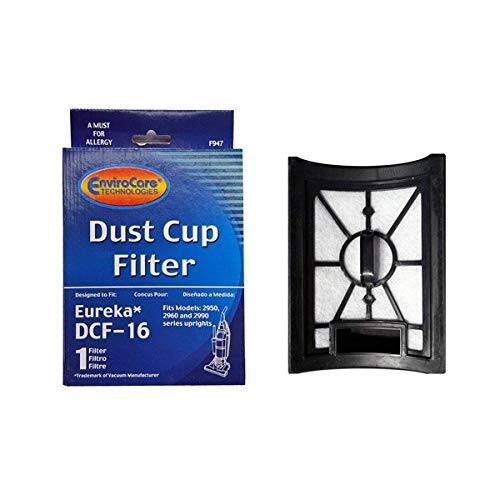 A MUST FOR ALLERGY  
EnviroCore TECHNOLOGIES  
Dust Cup Filter  
Designed to Fit Eureka Models 2950, 2960 and 2990 series uprights  
DCF-16 Filter 1  
Filtre  
Filtre  
trademark orvacm