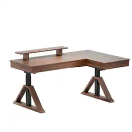 FlexiSpot - Fusion Retro 70" Veneer Electric Height Adjustable L-Shaped Standing Desk - Walnut