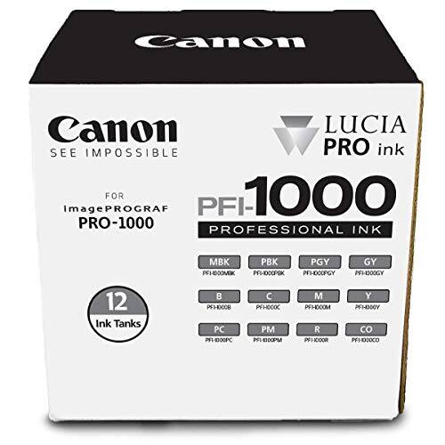 Canon  
Canon LUCIA SEE IMPOSSIBLE PRO ink  
ImagePROGRAF FOR PFI-1000 PRO-1000 PROFESSIONAL INK  
MBK PBK PGY GY PEHOCOMOK PR-XXXXX PFI-XXXPGY PFI-DOOGY  
12 Ink Tanks  
PRXXXXX8 PC PF1-1000PC  
C PFHOOOC PM PA-1000PM  
M PEHOOOM R PFHCOOR  
Y PRI-DOOY PF1-1020