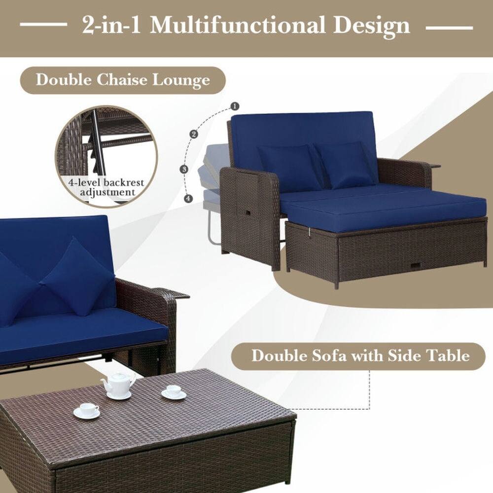 2-in-1 Multifunctional Design

Double Chaise Lounge

4-level backrest adjustment

Double Sofa with Side Table