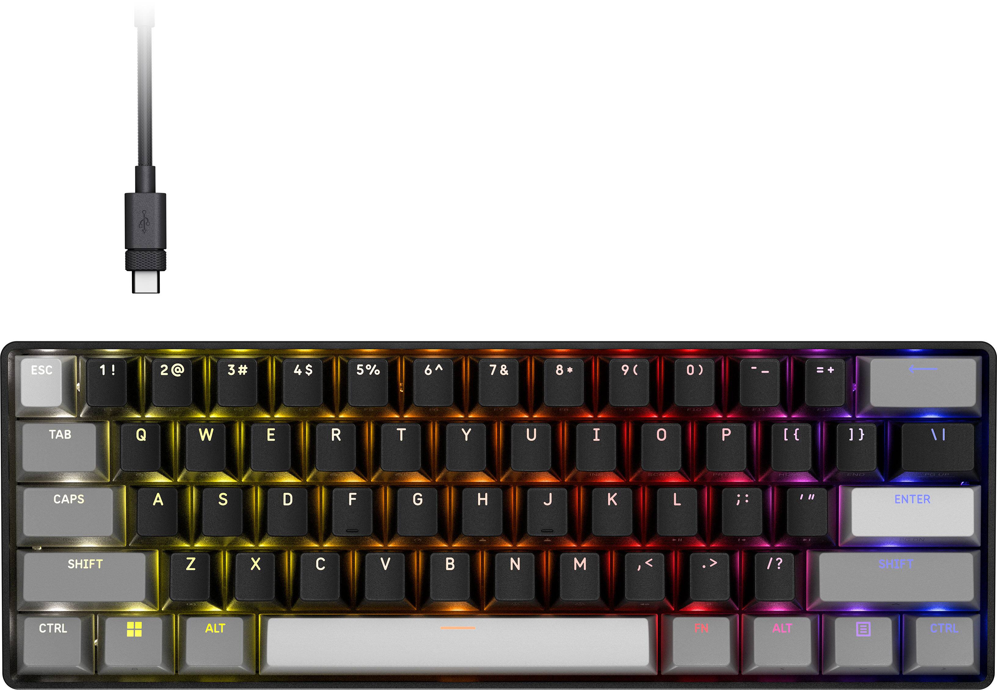 ESC 1! 2@ 3# 4$ 5% 6^ 7& 8* 9( 0) I - = + TAB Q W E R T Y U I O P [ { } ] | CAPS A S D F G H J K L ; ' ENTER SHIFT Z X C V B N M , < > /? SHIFT CTRL ALT FN ALT CTRL