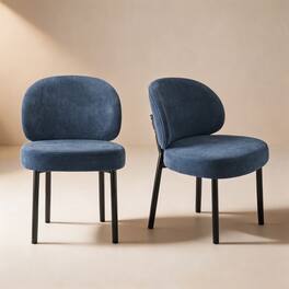 KERDOM - Modern 2pcs Dining Chair, Upholstered Chenille Kitchen Chair, Widen Curved Backrest, Metal Leg, Armless Restaurant Chair - Blue
