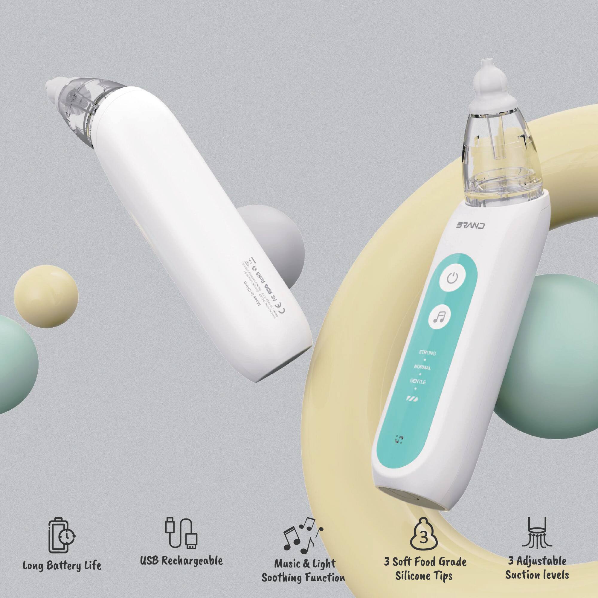 - CNVLE 2.0
- I G sEIS nointo_ti 4 ReNs POO I CERR
- CE STRONG AORNAL GENTLE
- Long Battery Life
- USB Rechargeable
- Music & Light Soothing Function
- 3 Soft Food Grade Silicone Tips
- 3 Adjustable Suction levels