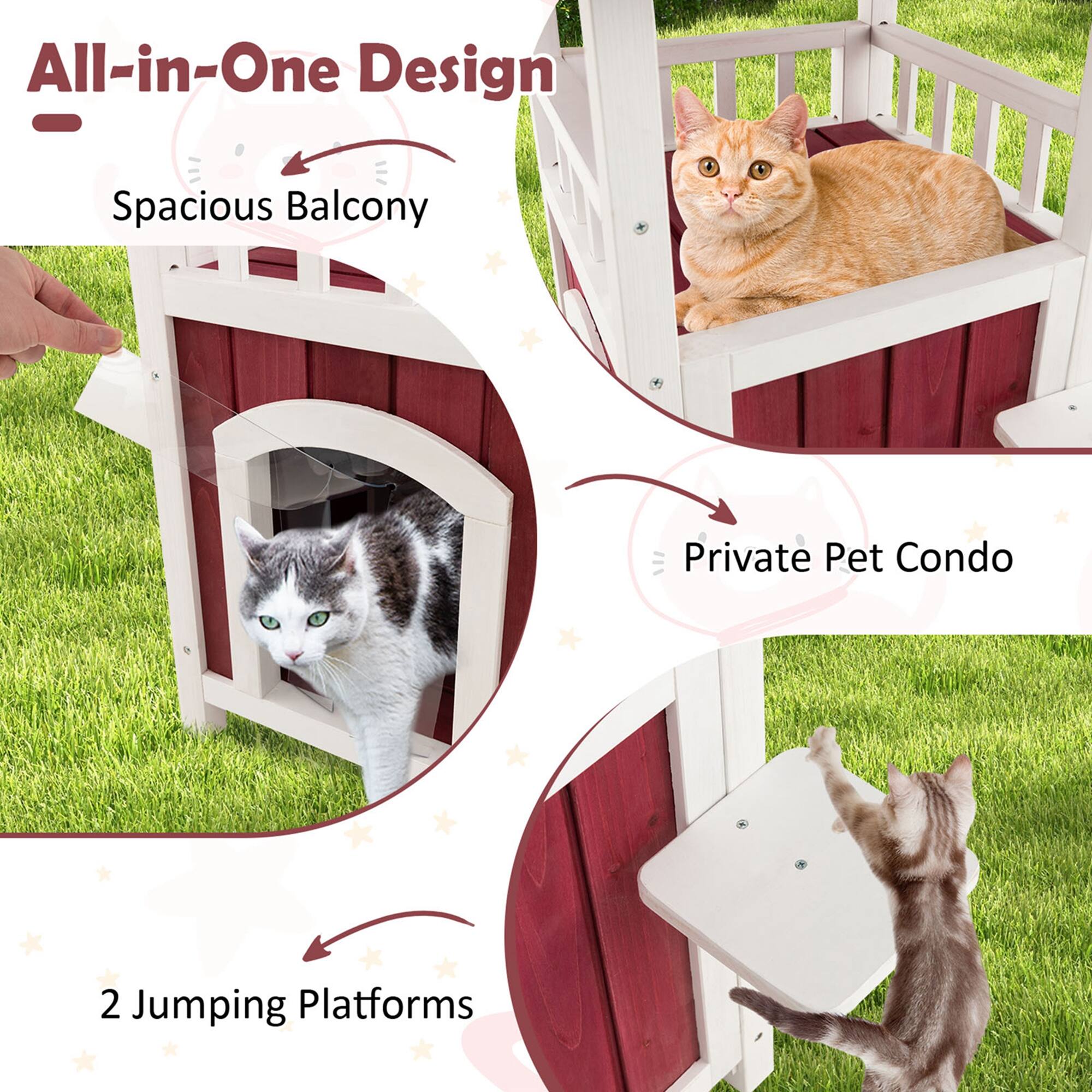 All-in-One Design  
- Spacious Balcony  
- Private Pet Condo  
- 2 Jumping Platforms