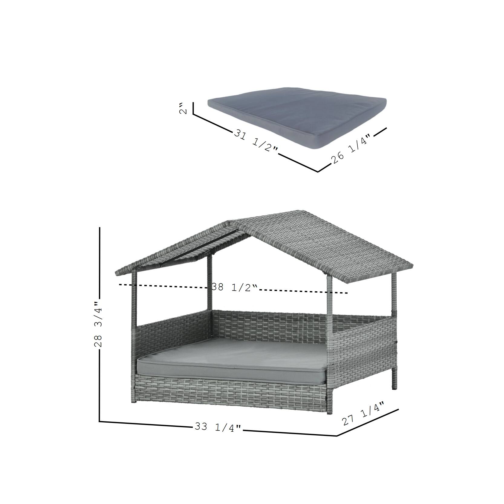 - 2" x 31 1/2" x 1/4" x 26 1/4"
- 38 1/2" x 33 1/4" x 1/4" x 27 1/4"
- 28 3/4"