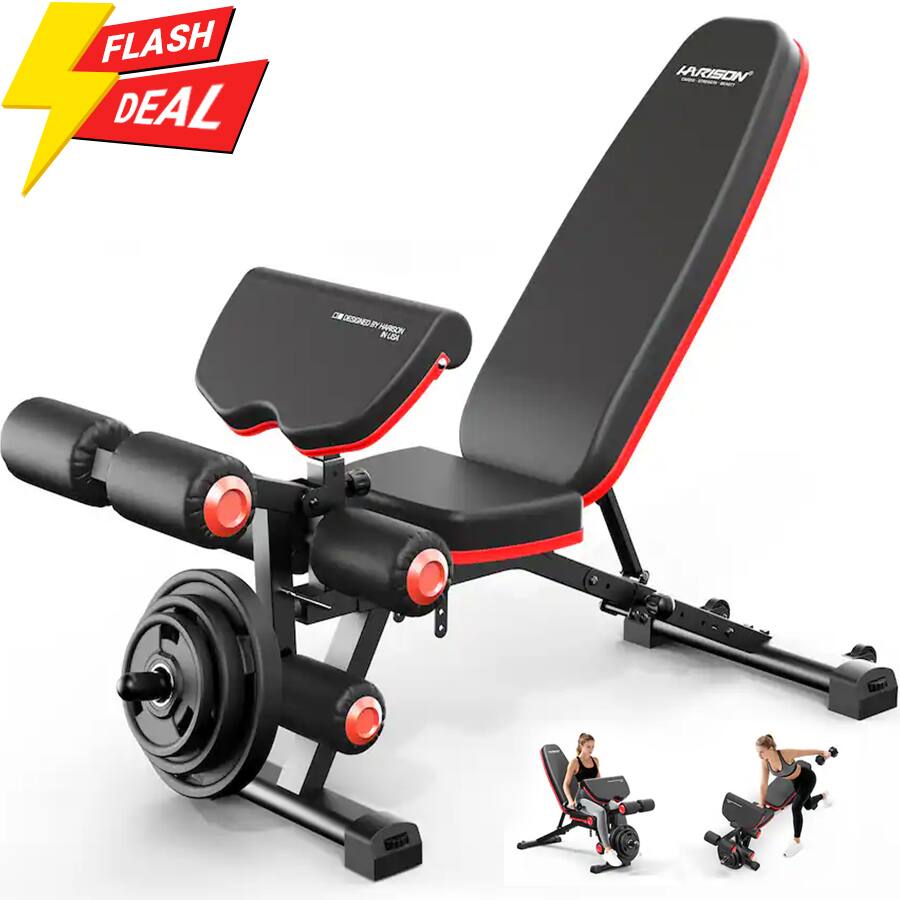 HARISON - Adjustable Weight Bench with Leg Extension & Preacher Pad for Home Gym Training (BB609Black) - Black