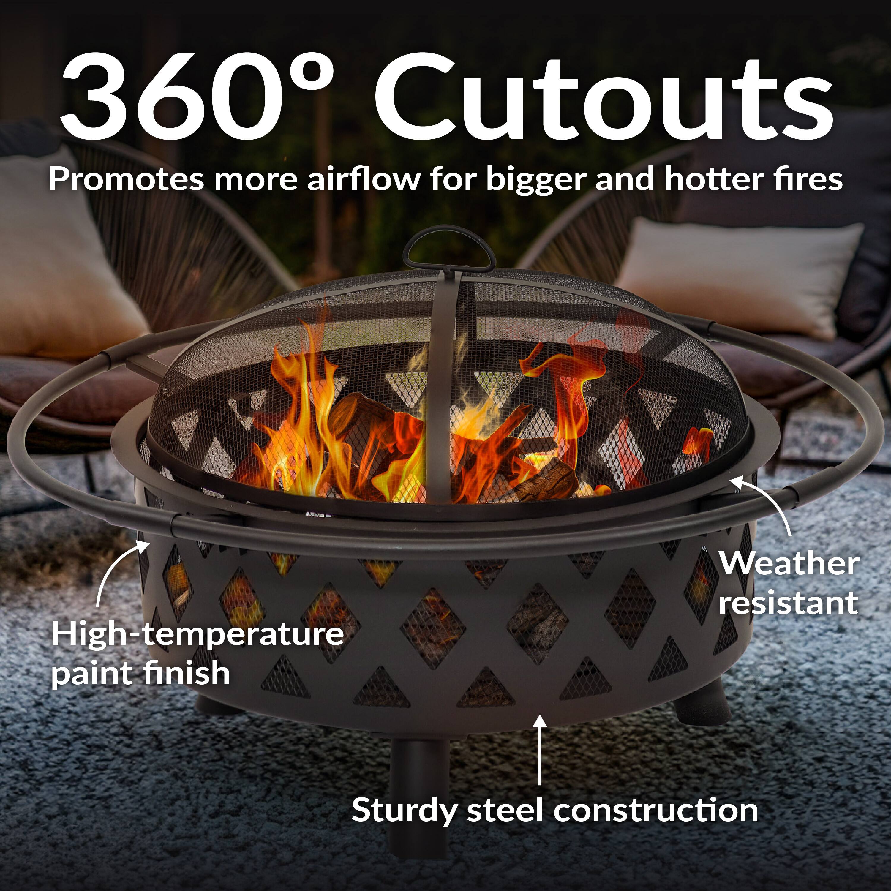 360° Cutouts  
Promotes more airflow for bigger and hotter fires  

- High-temperature paint finish  
- Weather resistant  
- Sturdy steel construction