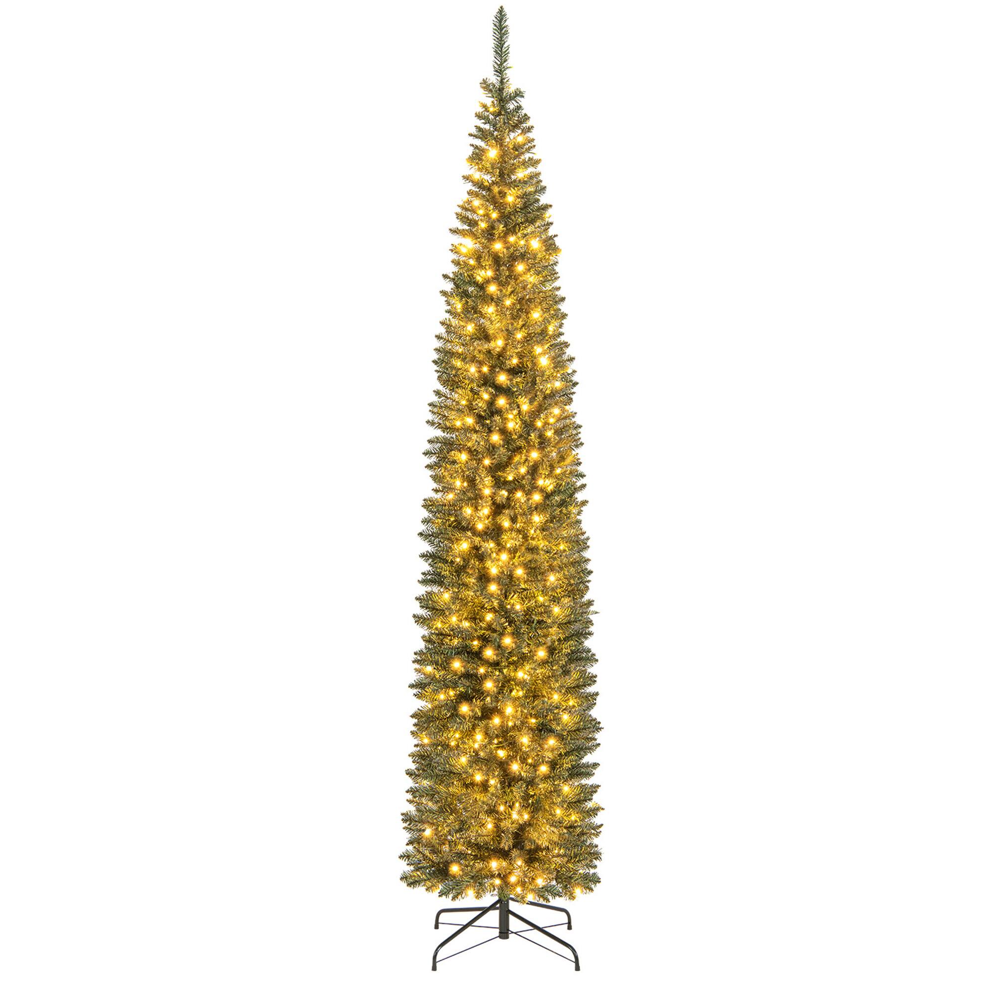 Alt View 9. Gymax - Gymax 9 ft Pre-Lit Artificial Christmas Tree Slim Pencil Xmas Tree Holiday Party Decor - Green.