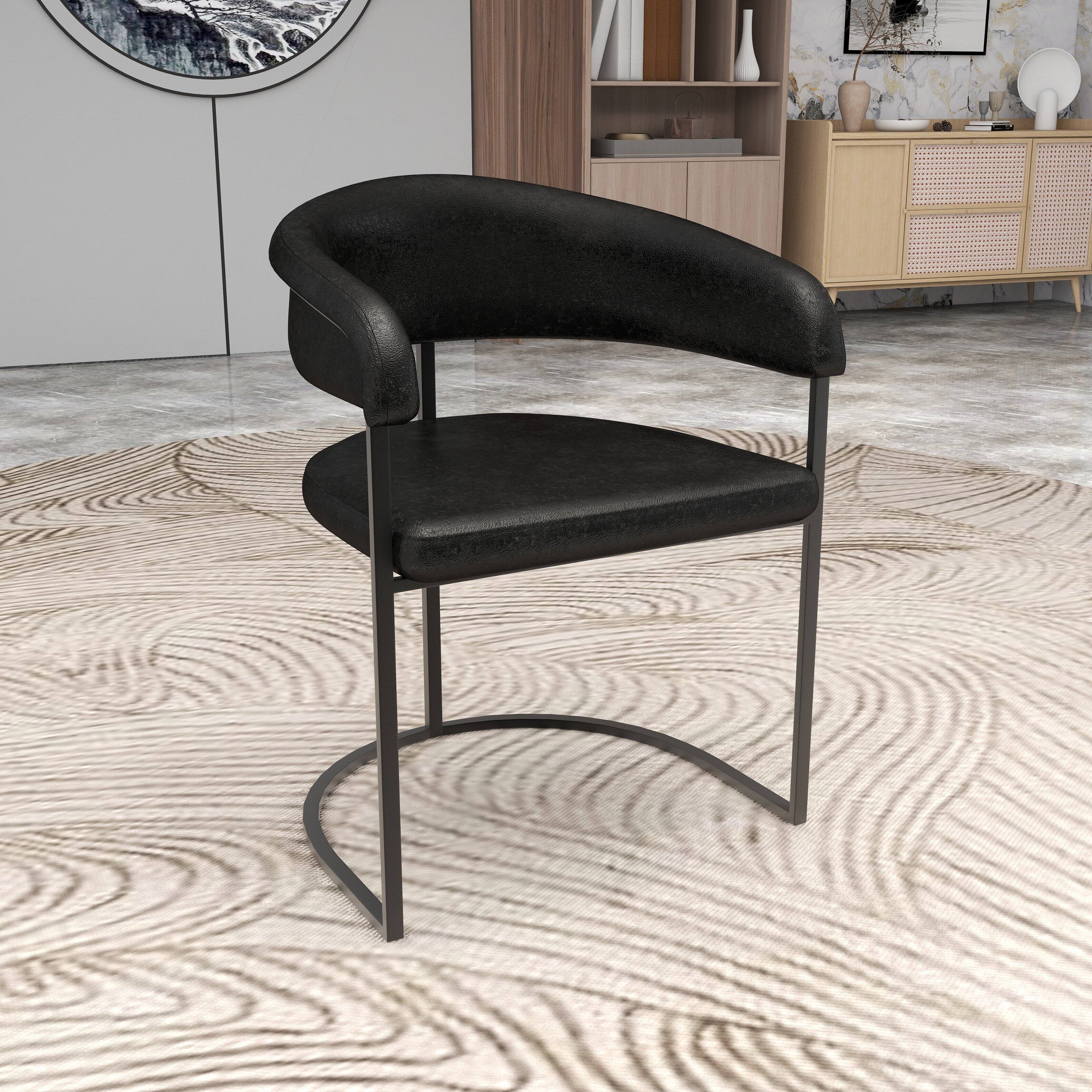 Angle. LeisureMod - Aero Cantilever Dining Armchair, Modern Cushioned Kitchen Accent Chair with Metal Frame - Charcoal.