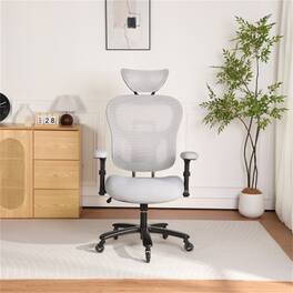 HTUTWOO - 500LBS Big and Tall Office Chair, Mesh Breathable,Adjustable Backrest & Headrest,Adaptive Lumbar Support,2D Flip-Up Arms - Gray