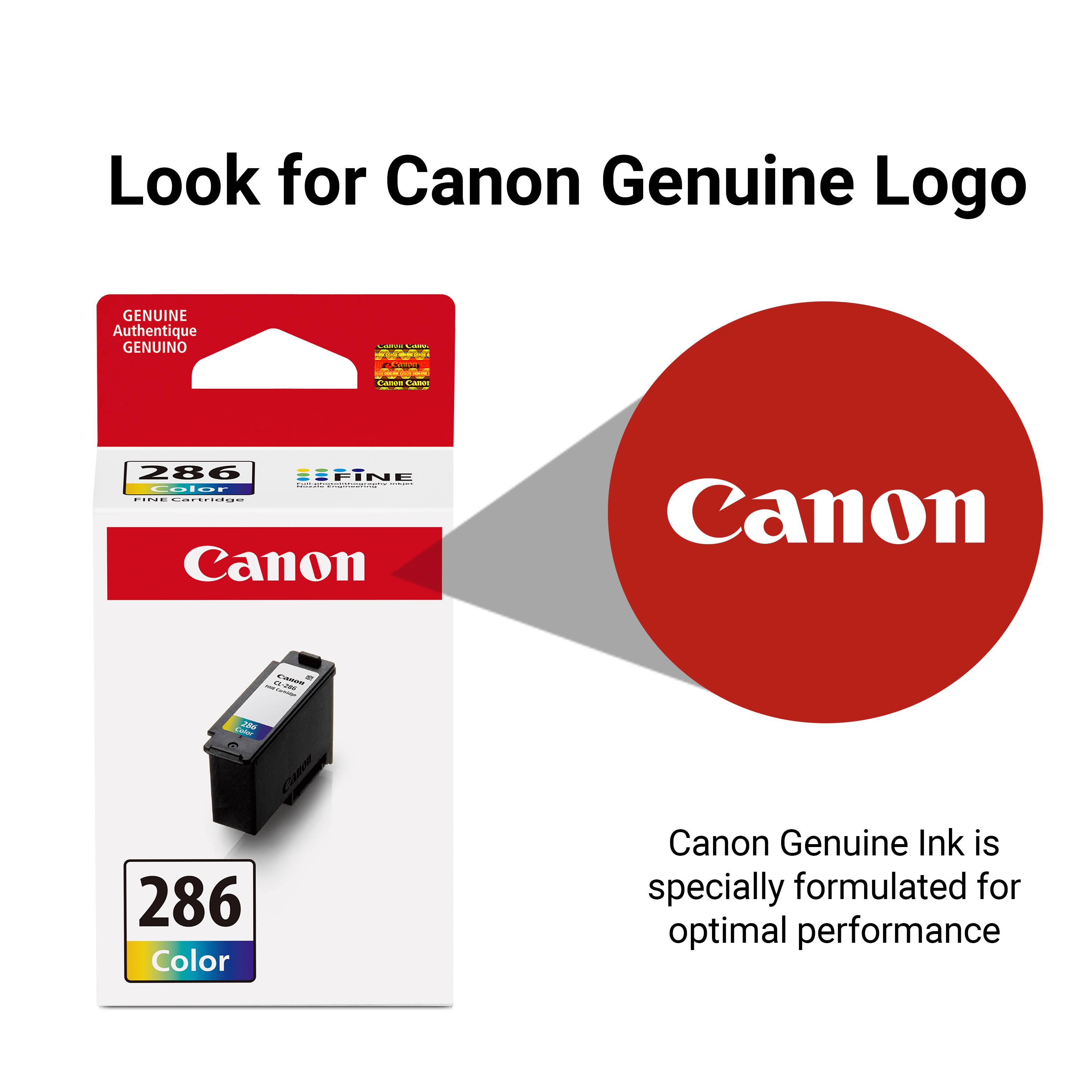 Look for Canon Genuine Logo GENUINE Authentique GENUINO - 286 EFINE aa Color : 0..IO. Canon Canon -- - -  Pade 2n0 286 Color Canon Genuine Ink is specially formulated for optimal performance