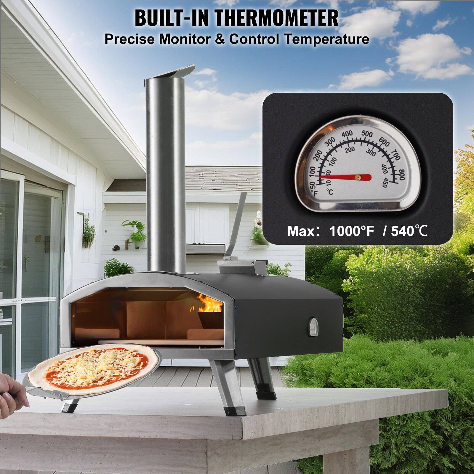 BUILT-IN THERMOMETER  
Precise Monitor & Control Temperature  

Max: 1000°F / 540°C