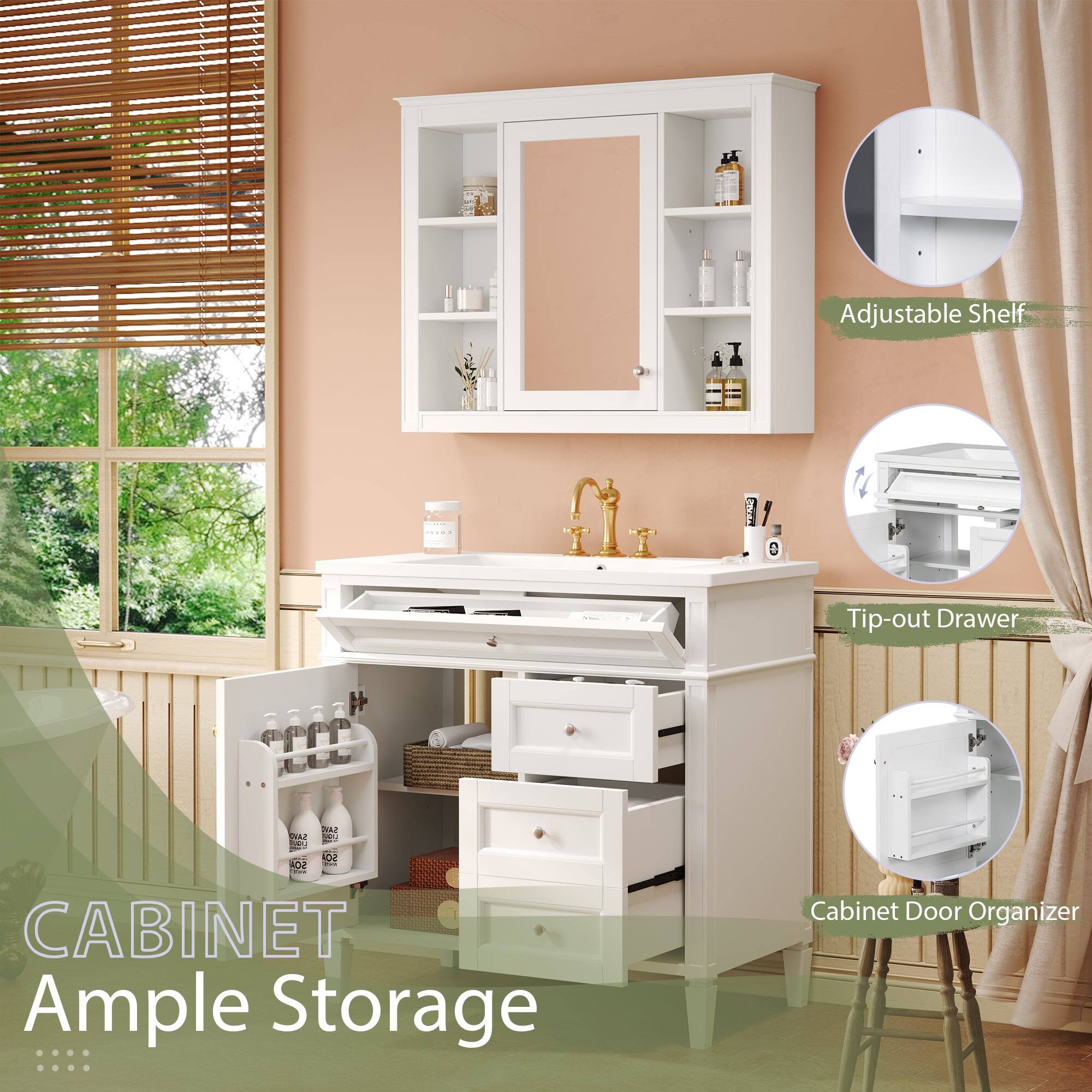 Adjustable Shelf  
CD 1 Tip-out Drawer  
WA SA 1 02 ADE  
CABINET  
Ample Storage  
Cabinet Door Organizer
