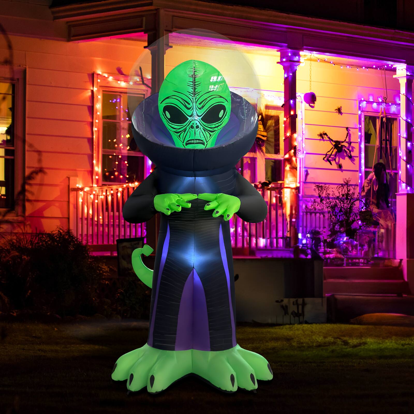 Angle. GOOSH Inflatables - GOOSH 9FT Inflatable Alien with Space Helmet – Light-Up Halloween Yard Decoration - Black.