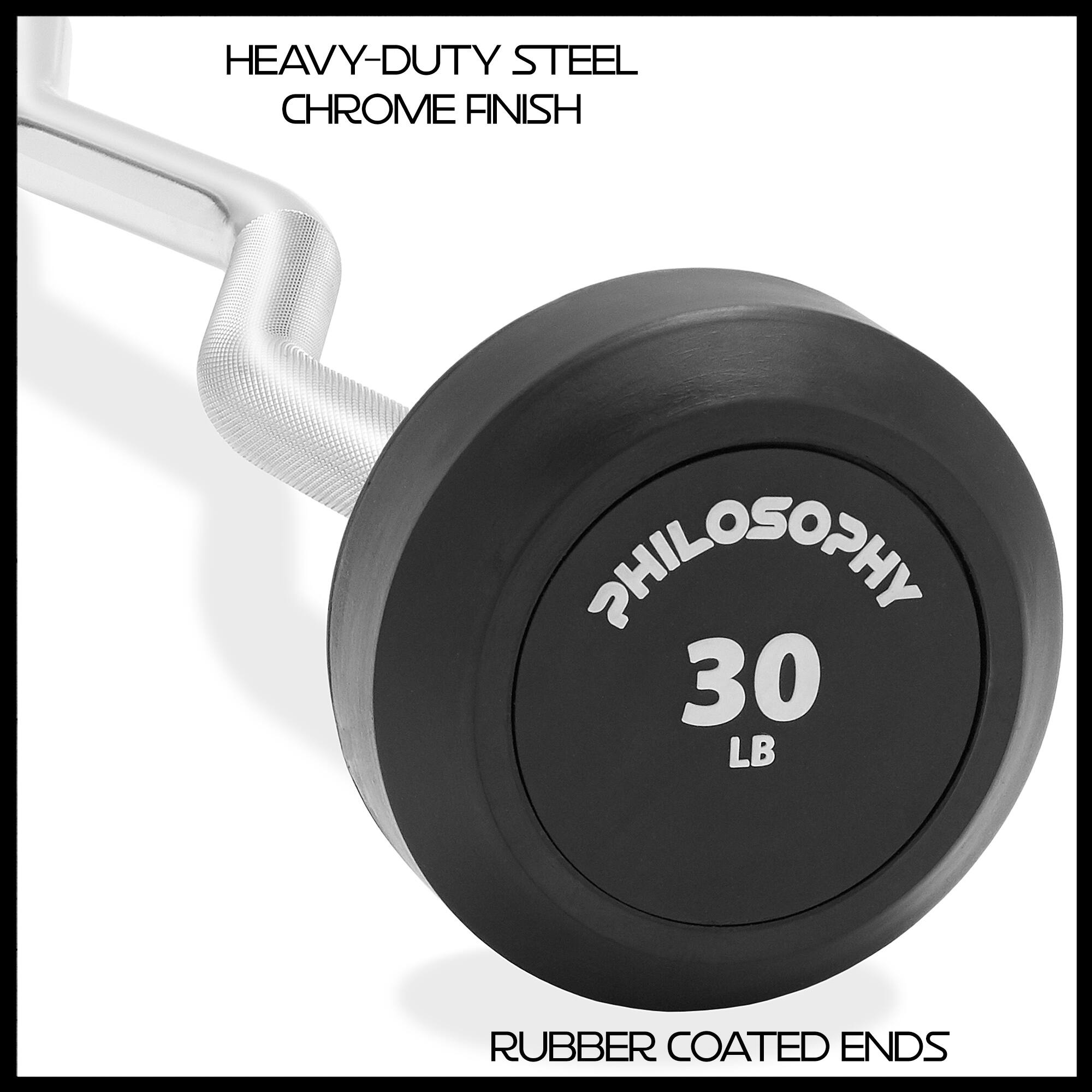 HEAVY-DUTY STEEL  
CHROME FINISH  

PHILOSOPHY  
30 LB  

RUBBER COATED ENDS